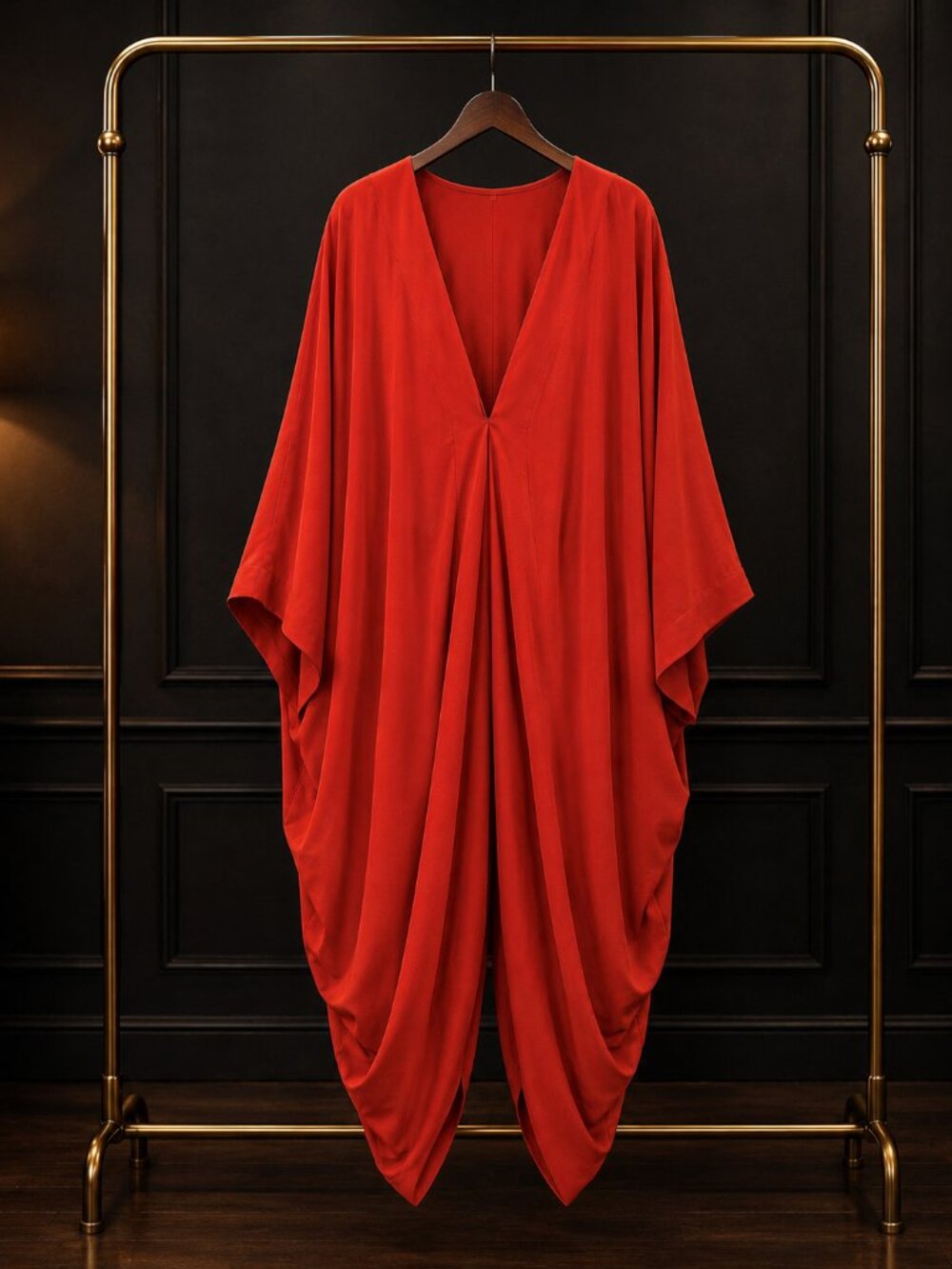 Scarlet Elegance Draped Caftan Dress